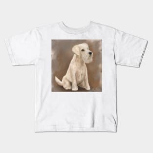 Painting of a Cream Coated Schnauzer with Beige Background Kids T-Shirt